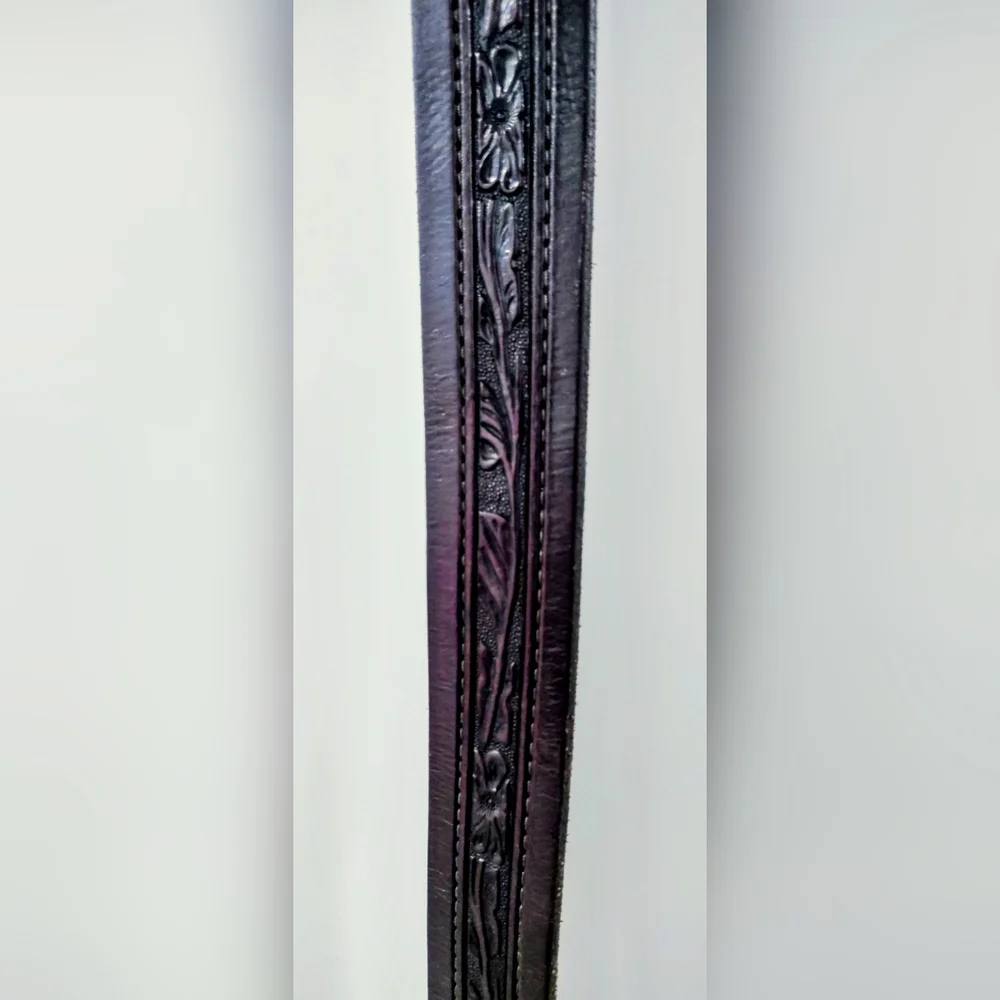 LEATHER MEN'S BELT WESTERN HANDMADE,  FILIGREE SILVER BUCKLE, ⭐ CONCHOS Sz 42-46 - Picture 5 of 15